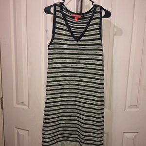 Dark blue and neon green strip knitted dress